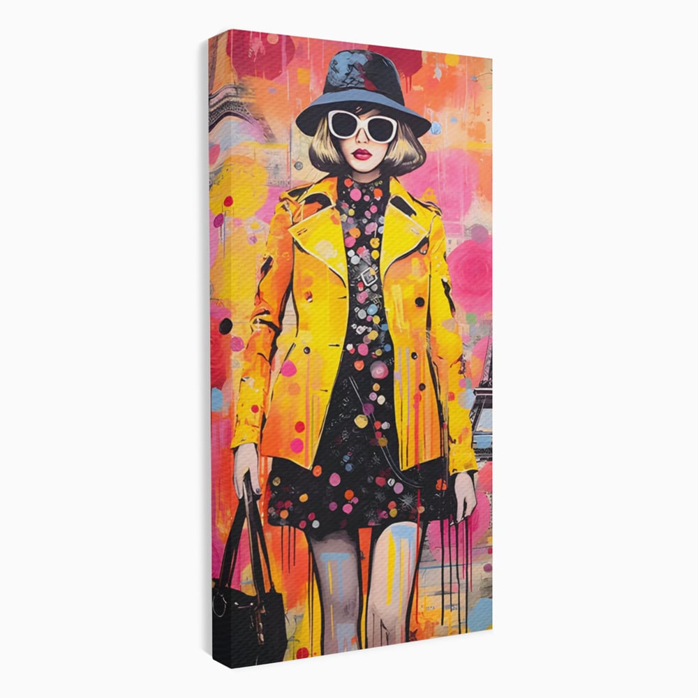 Tablou canvas cu tablou canvas cu ilustratie fashionista, fara rama, pe sasiu de lemn